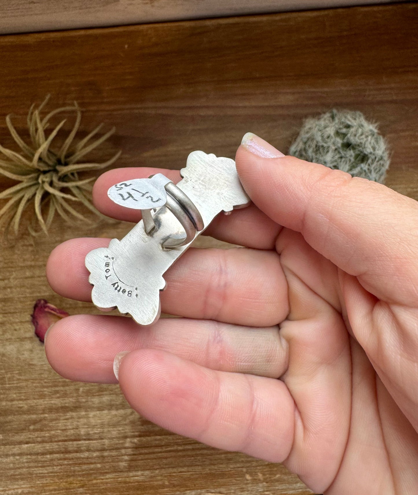 Long Ring - Size 4 1/2 - mix stone turquoise & spiny