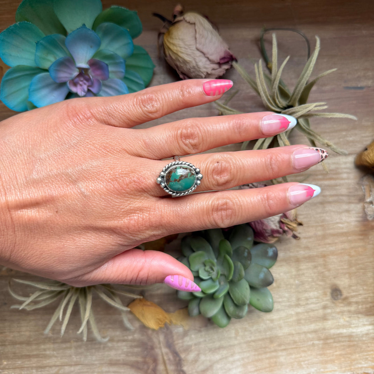 SS Royston Turquoise Medicine Man Eye Stamped Stacking Ring by Jason Ogg