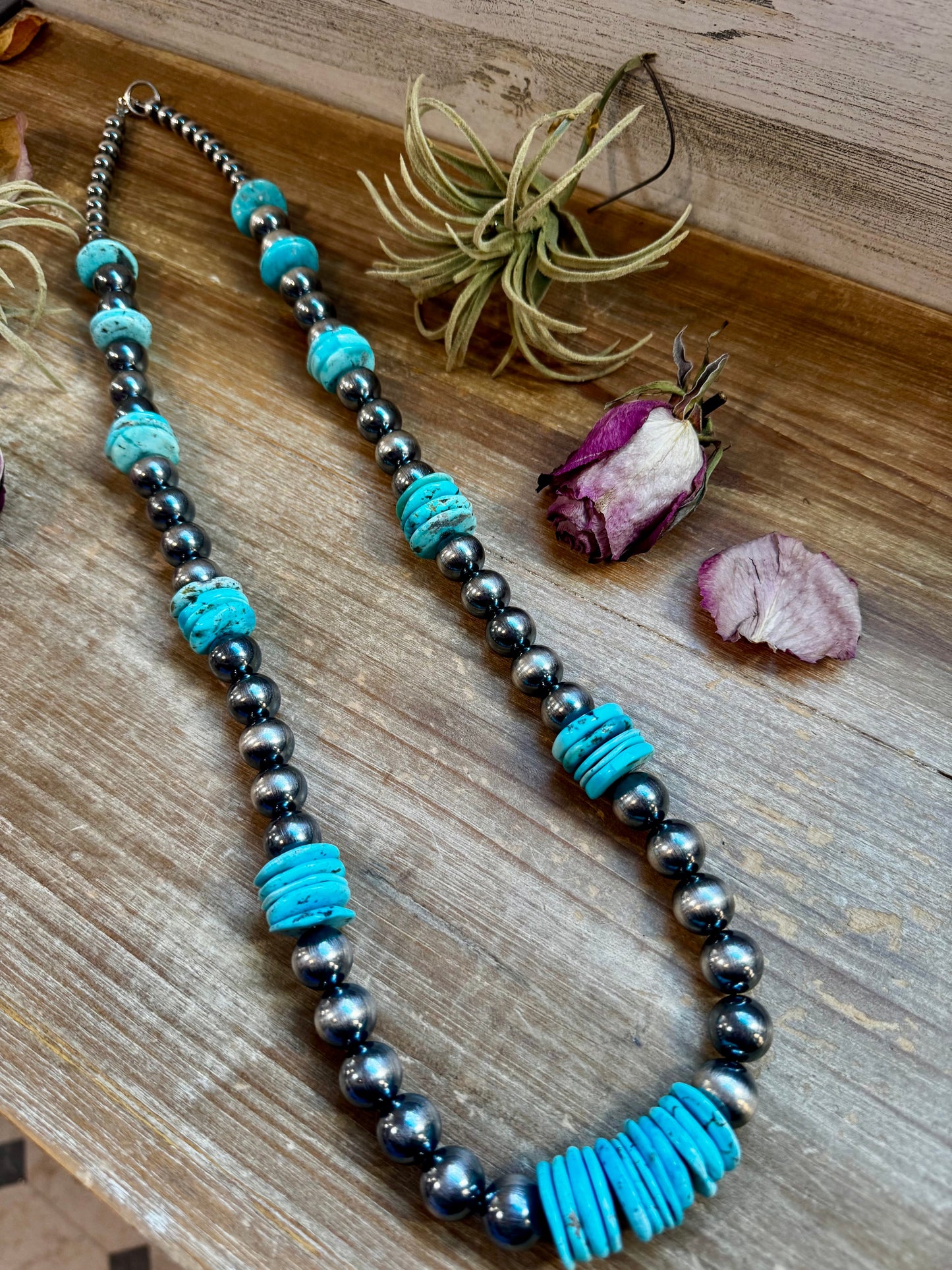 NFR Collection Necklace – 35 inch long 8mm & 14mm with 20mm Turquoise Rondelle