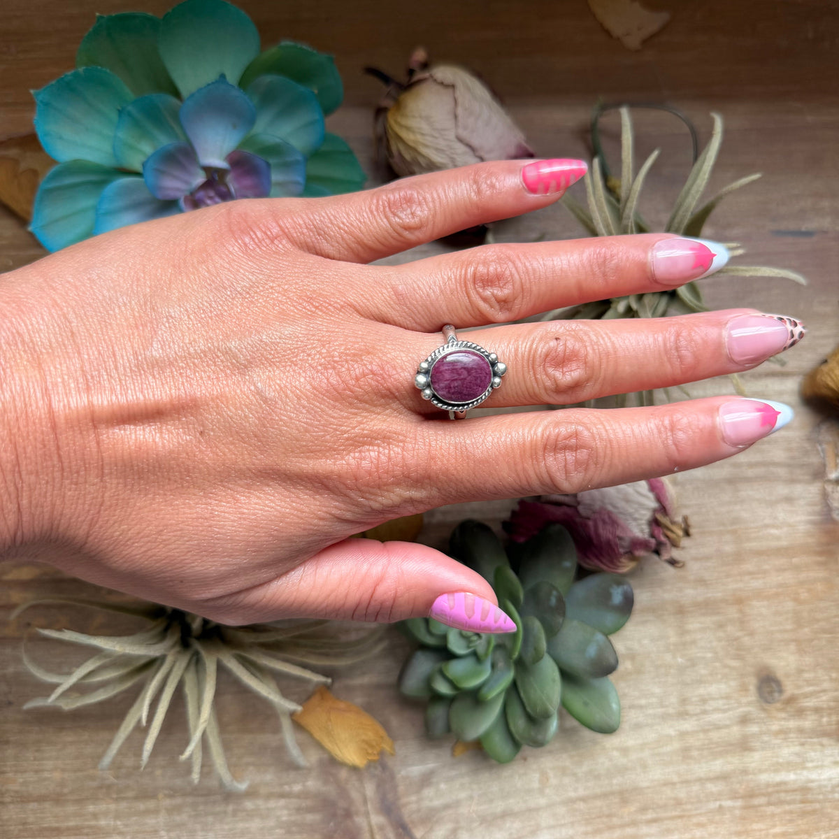 SS Purple Spiny Oyster Medicine Man Eye Stamped Stacking Ring by Jason Ogg