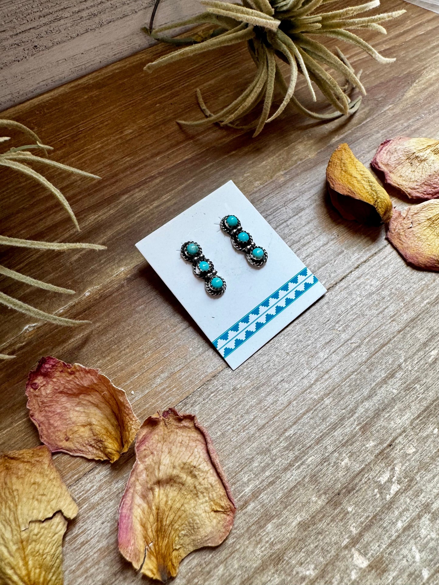 SS Triple Kingman Turquoise Stud Earrings