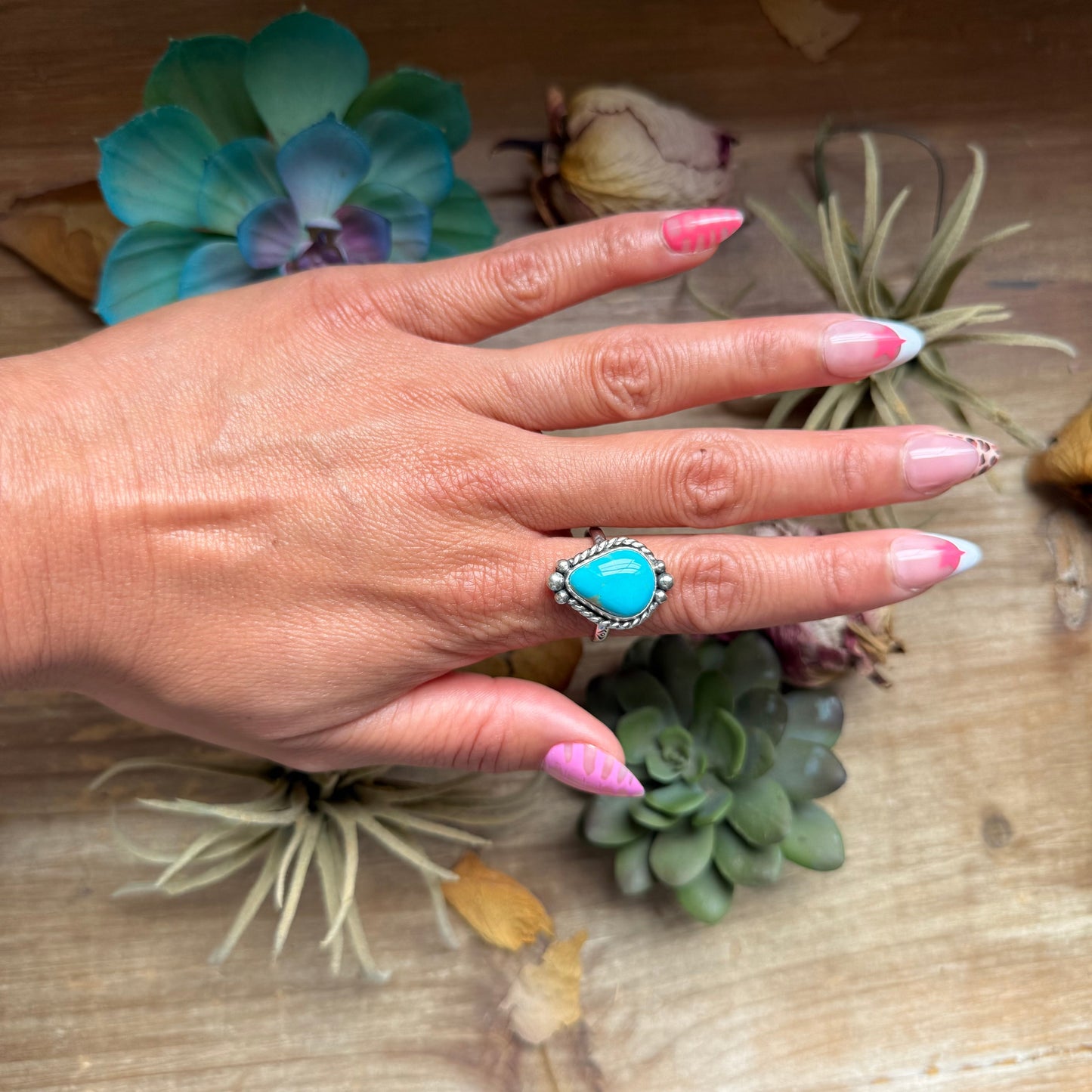 SS Royston Turquoise Medicine Man Eye Stamped Stacking Ring by Jason Ogg