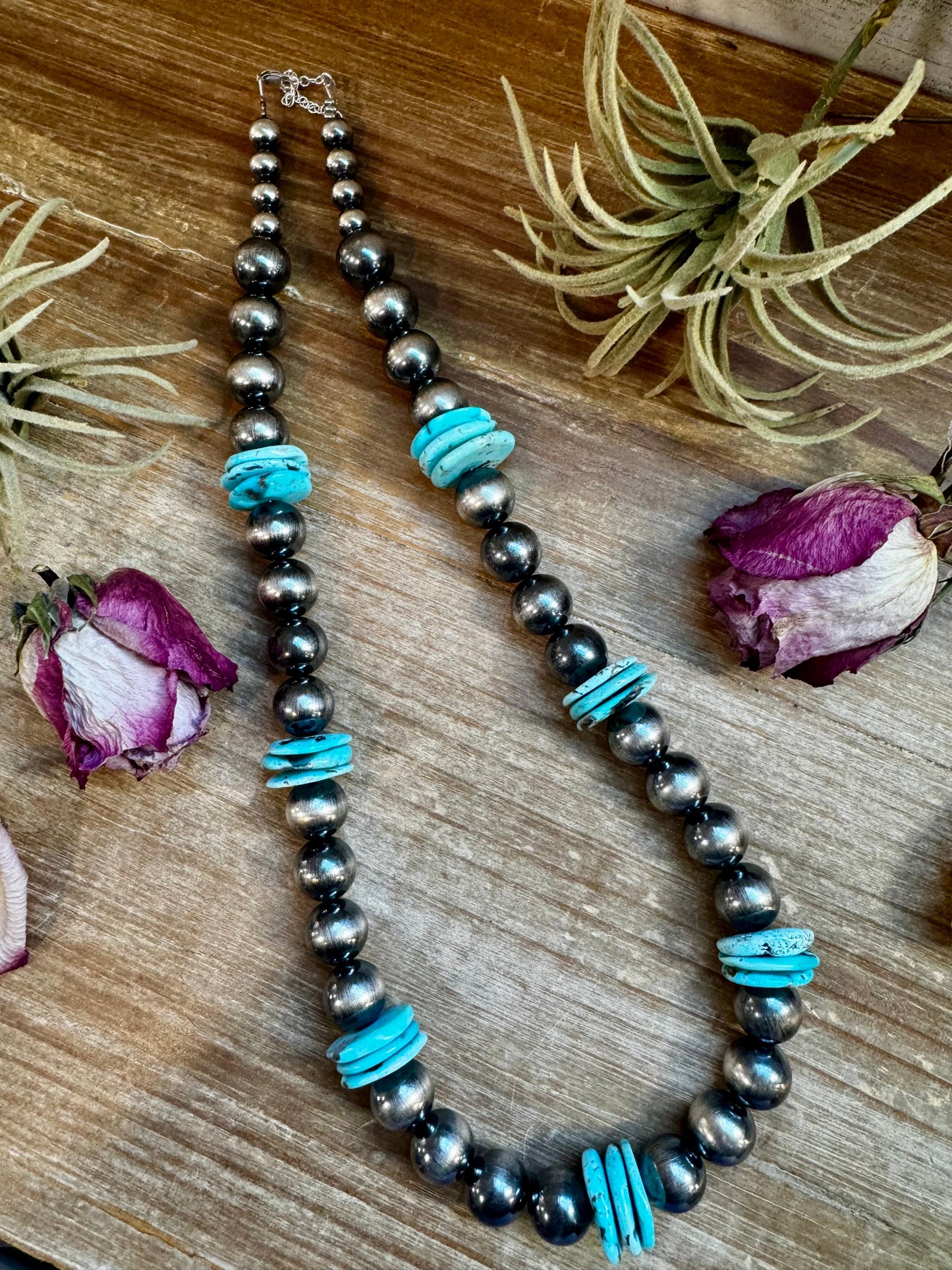 NFR Collection Necklace – 8MM & 14MM with 20MM Turquoise Disc – 23.5"