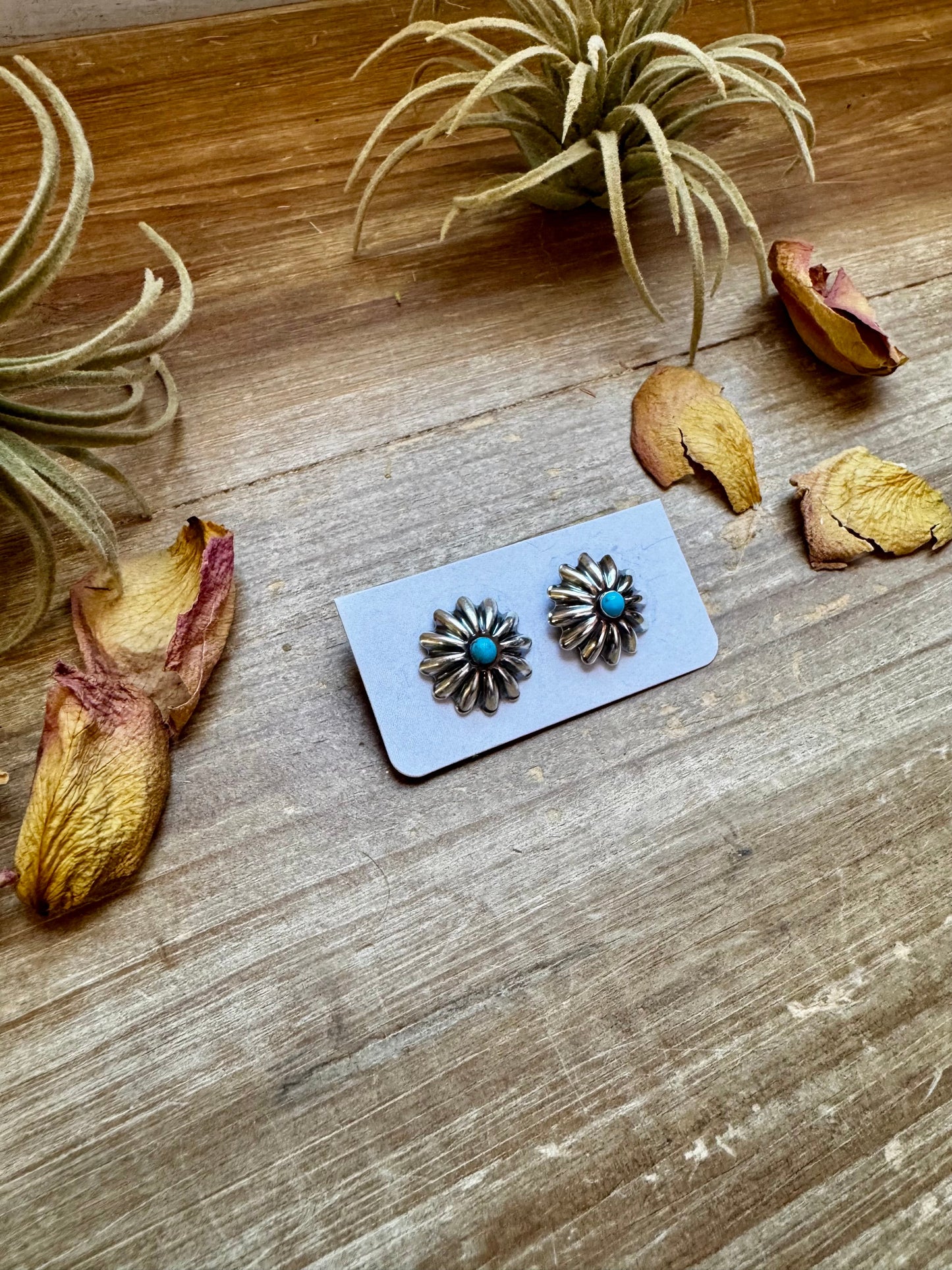 SS Concho Earrings with Kingman Turquoise