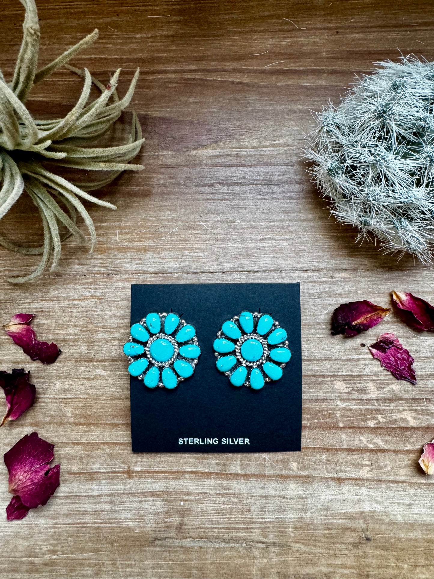 Cluster Stud earrings - SS and Turquoise