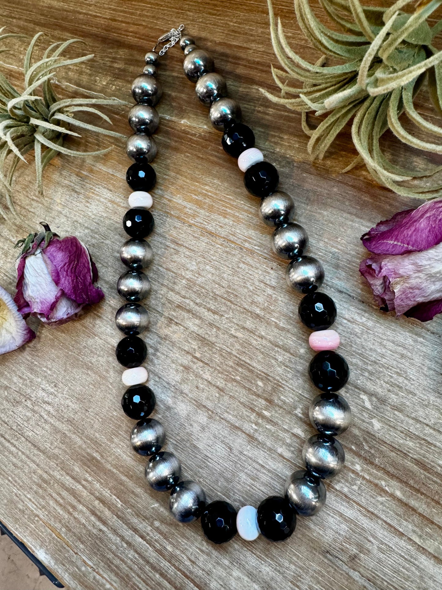 NFR Collection Necklace – 8mm & 16mm - Black Onyx & Pink Conch – 21"