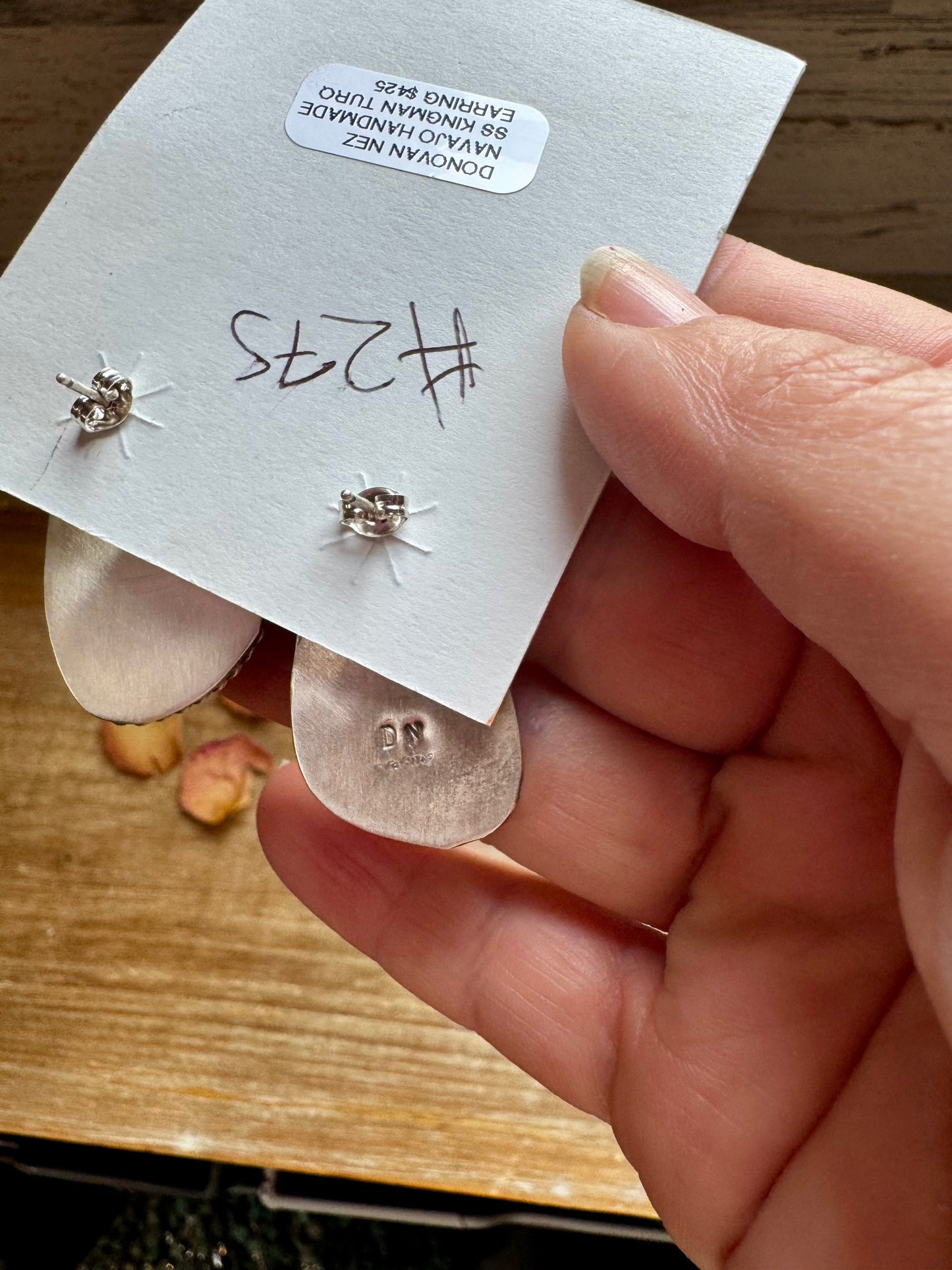 Kingman Turquoise Stud Earrings – 1.5" Navajo Handmade by Donovan Nez