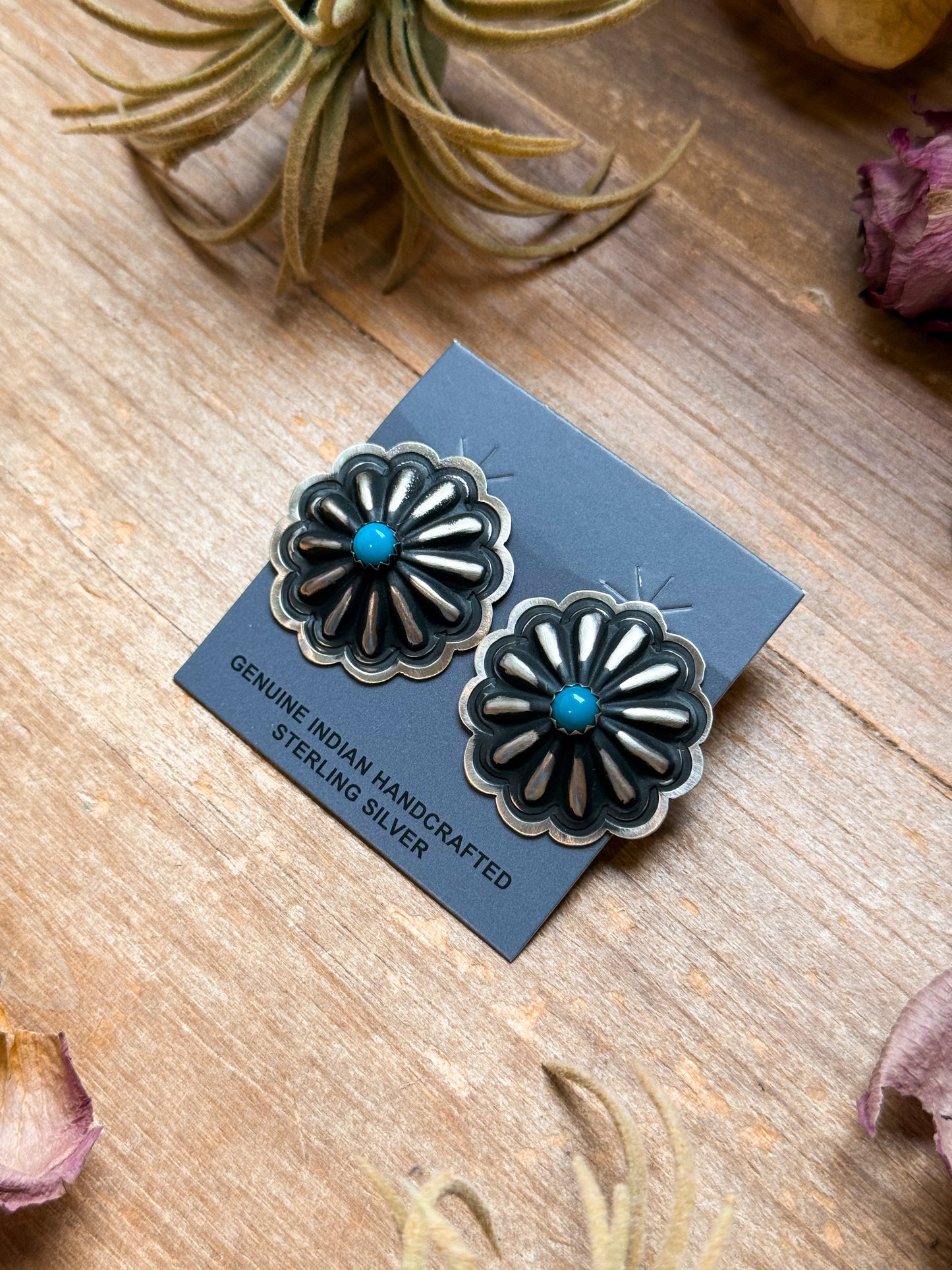 SS Concho Earrings with Kingman Turquoise
