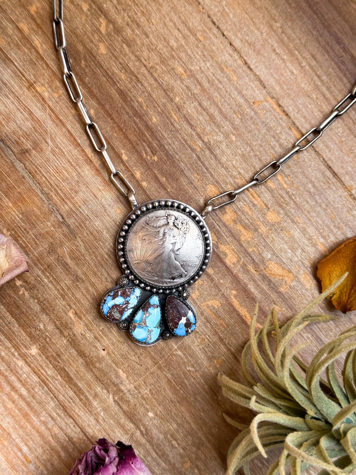 Liberty Coin Necklace with Golden Hill Turquoise – 16”