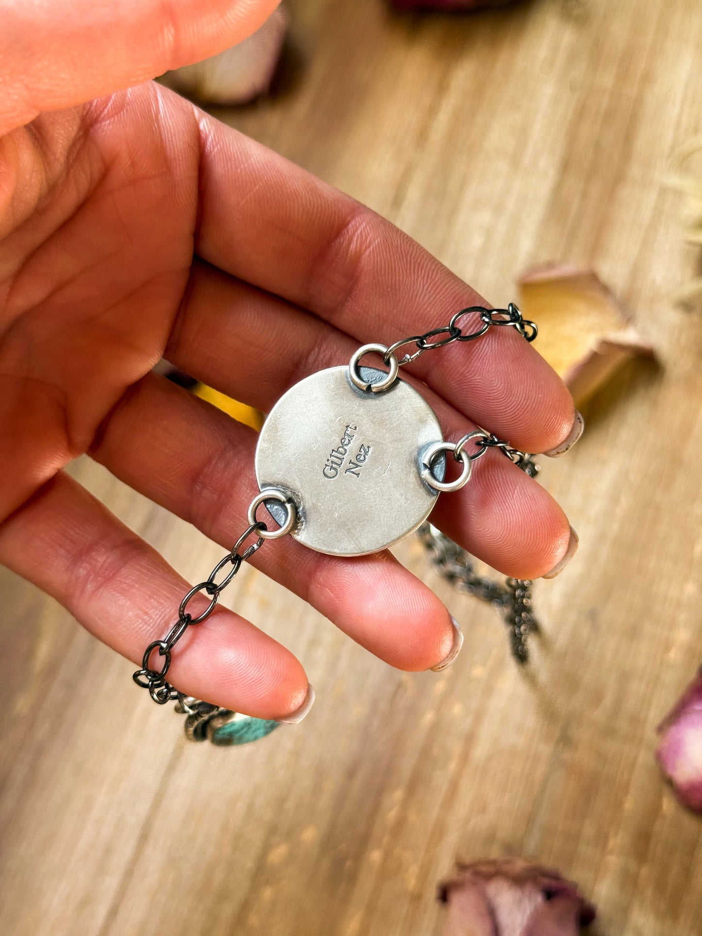 Buffalo Coin & Kingman Turquoise Lariat Necklace – 18” – Artist Gilbert Nez