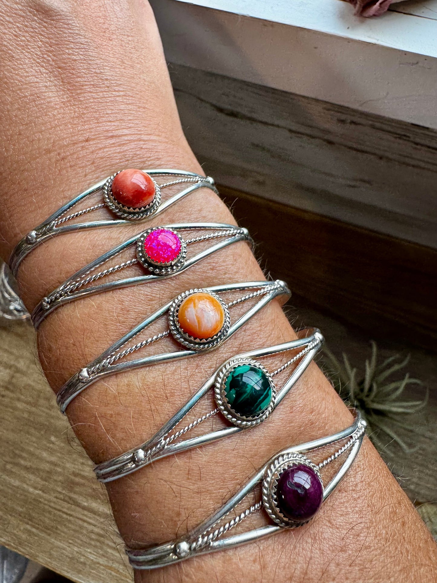 Multi-stone Cuff Bracelet - Sterling Silver - pick your color