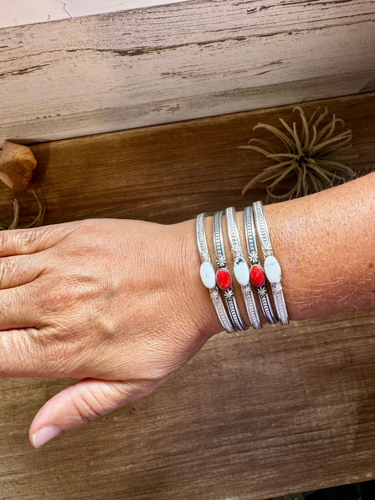 White Buffalo or Red Spiny Cuff Bracelet – Sterling Silver