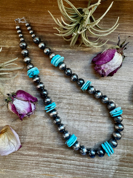 NFR Collection Necklace – 8MM & 14MM with 20MM Turquoise Disc – 23.5"