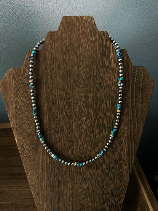 18” 5MM with lapis/turquoise/spiny
