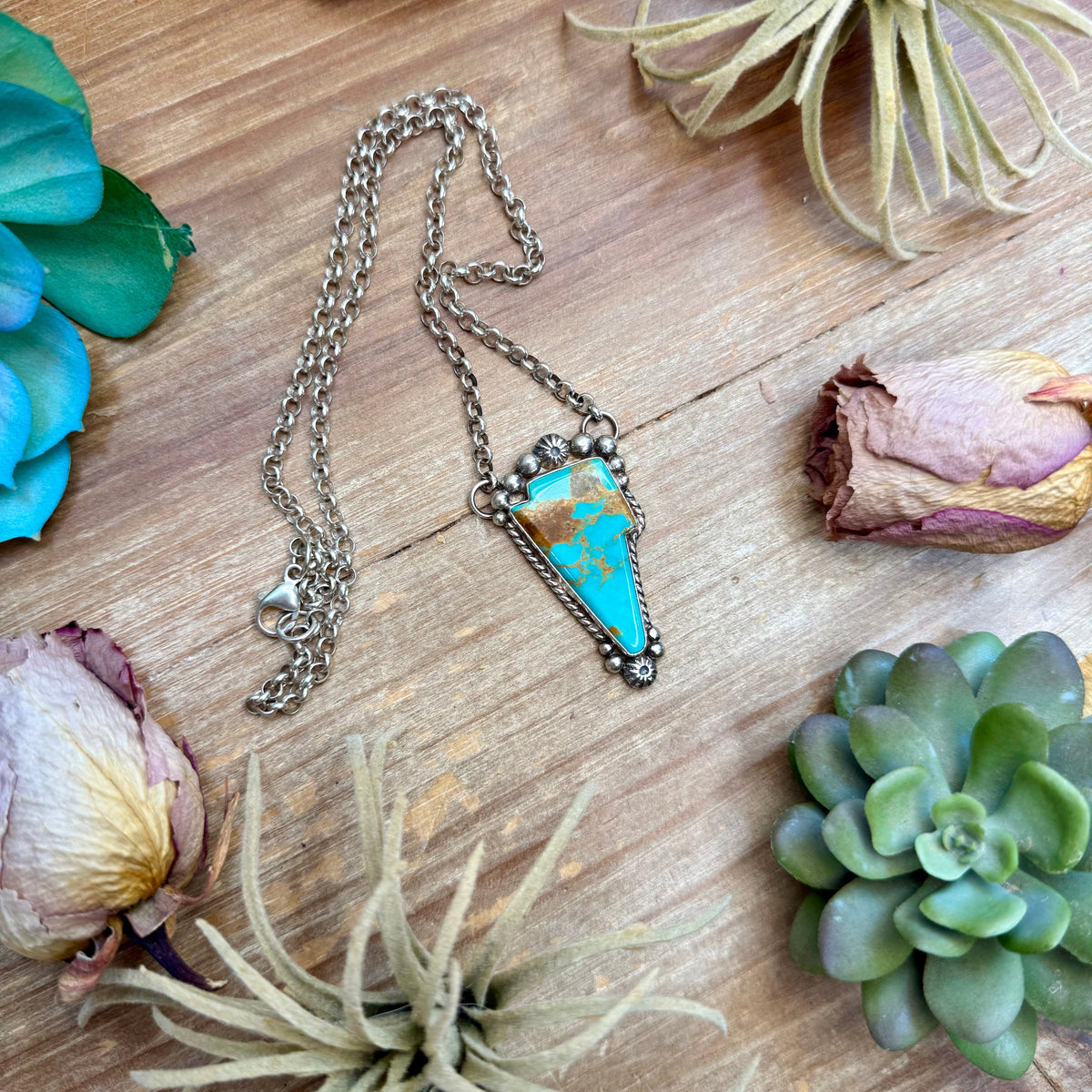 SS Kingman Turquoise Lightning Bolt Fixed Chain Necklace by Jason Ogg