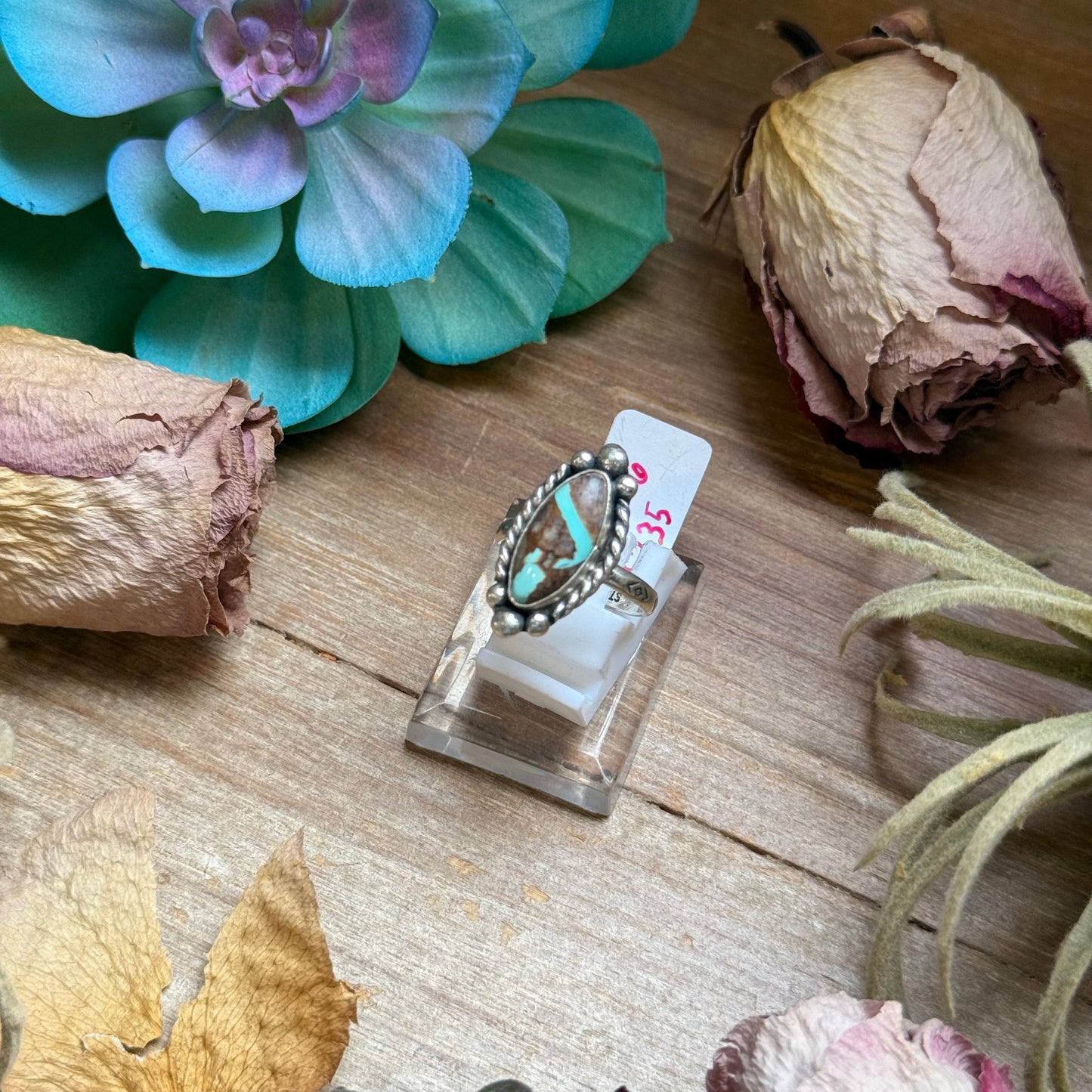 SS Ribbon Royston Turquoise Medicine Man Eye Stamped Stacking Ring by Jason Ogg