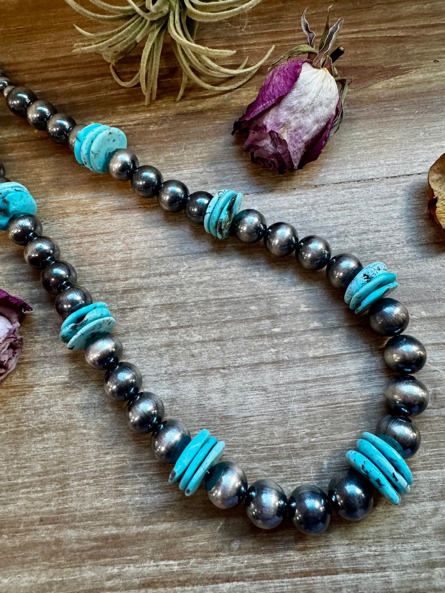 NFR Collection Necklace – 8MM & 14MM with 20MM Turquoise Disc – 23.5"