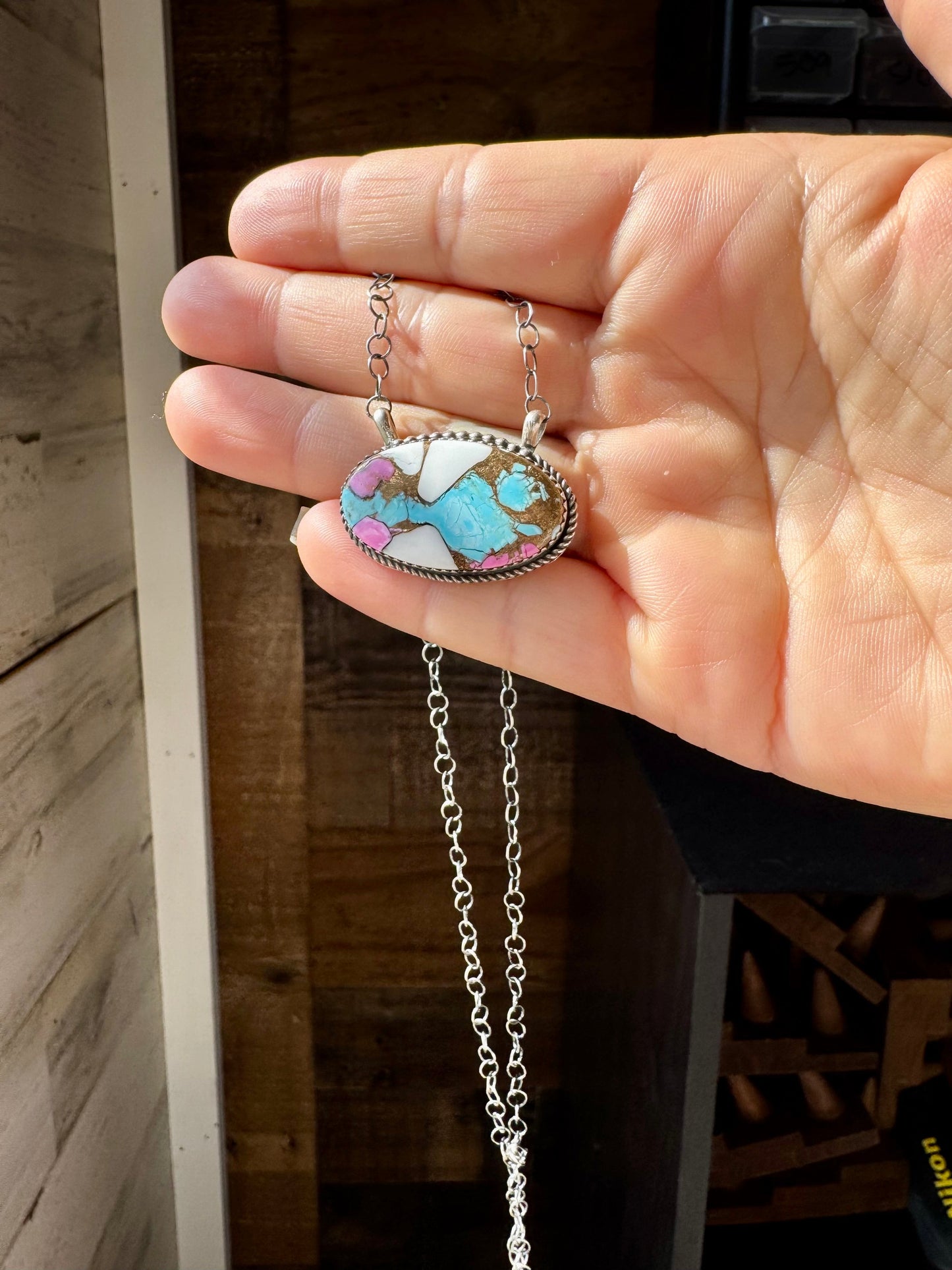 Cotton Candy Turquoise Bar Necklace – 18" SS chain