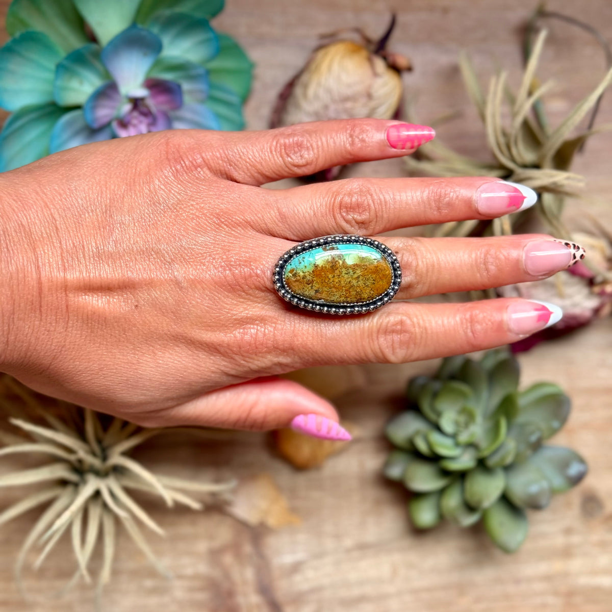 SS Turquoise Ring – Adjustable