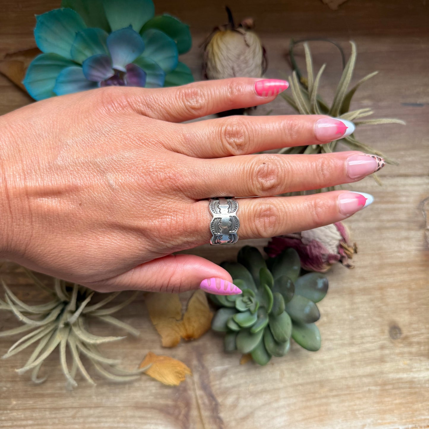 Sterling Silver Hand Milled Stamped Scalloped Edge Ring