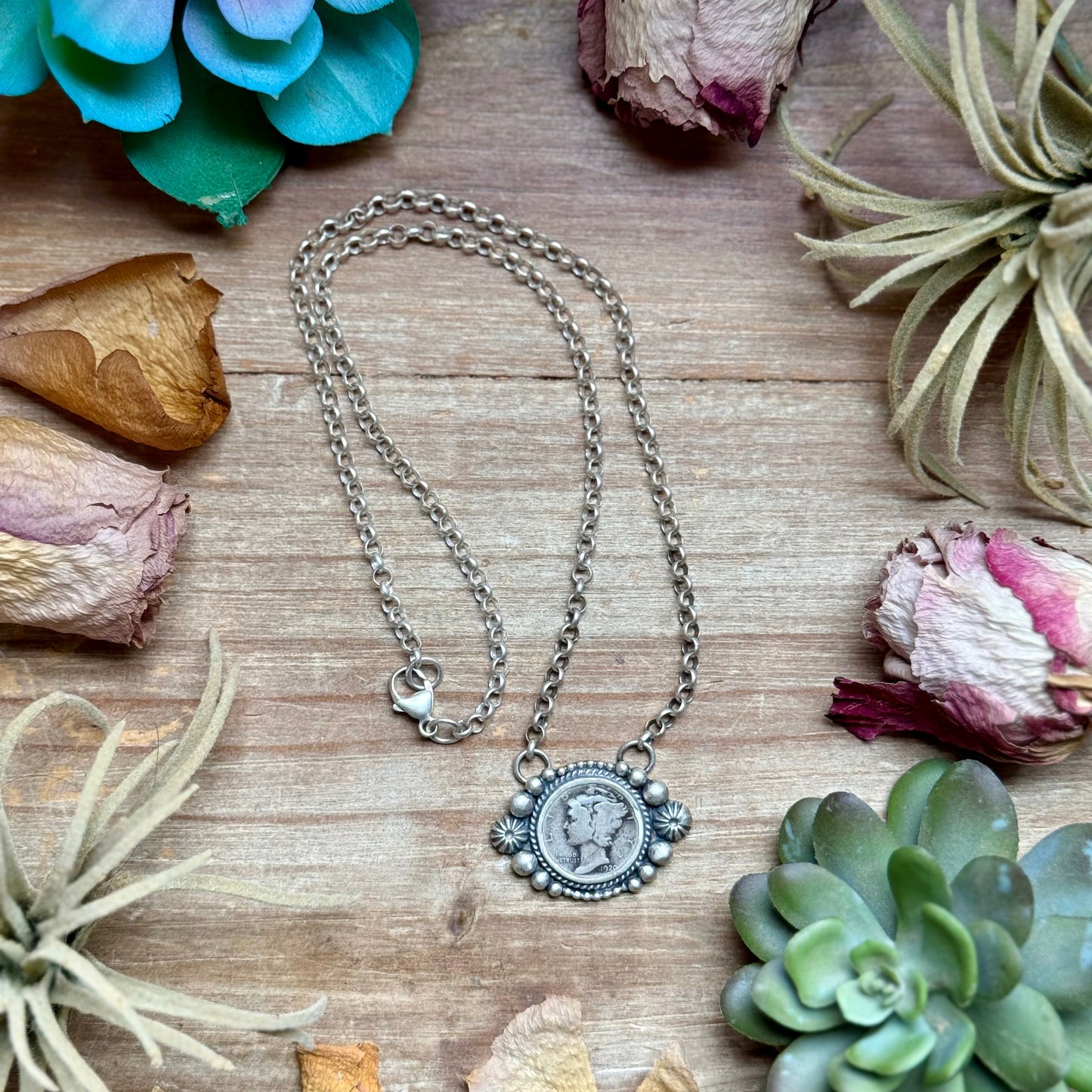 Sterling Silver Mercury Dime Fixed Chain Necklace by Jason Ogg
