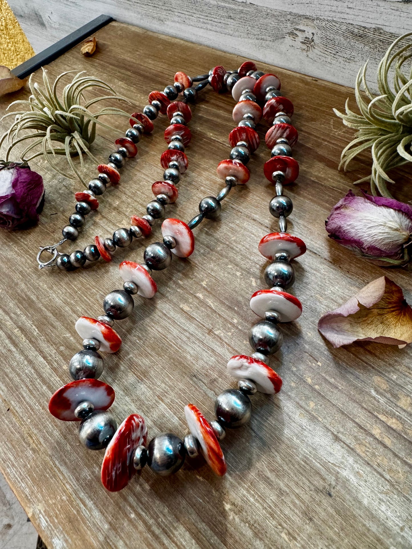 NFR Collection Necklace – Graduated Spiny Oyster & Sterling Silver Pearls - 45"