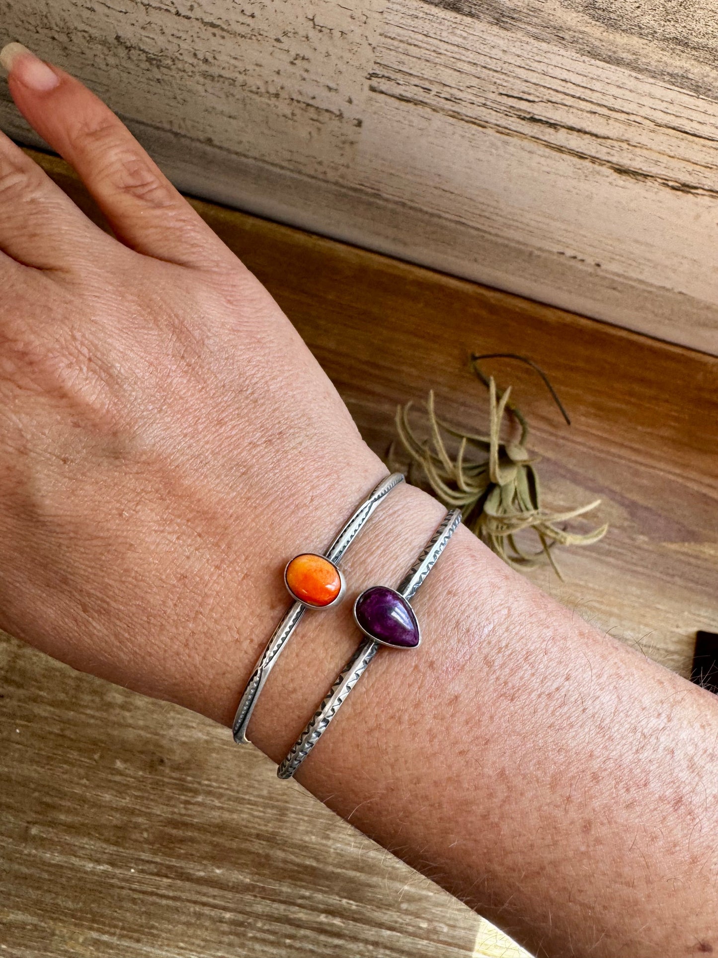 Spiny Oyster Cuff – Orange or Purple – G. Rios, Sterling Silver