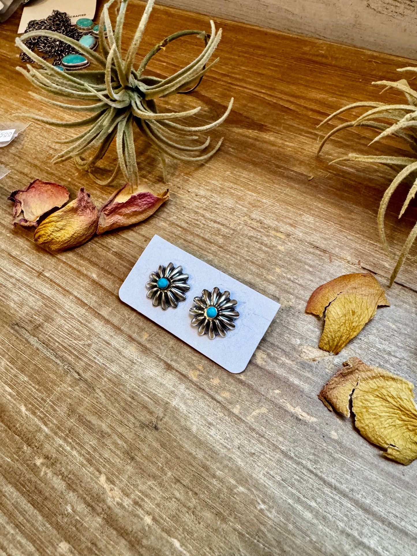 SS Concho Earrings with Kingman Turquoise