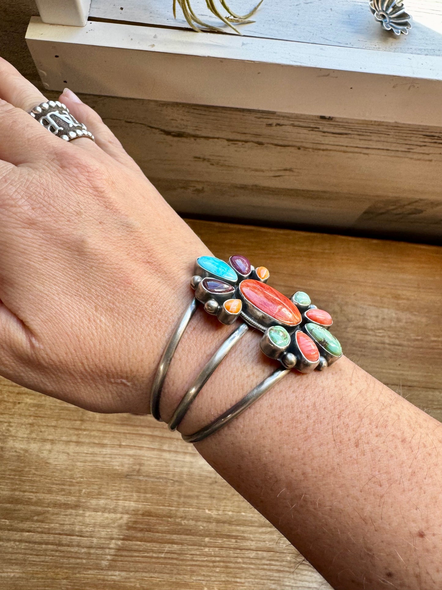 Cuff Bracelet - Mix Stone turquoise and spiny