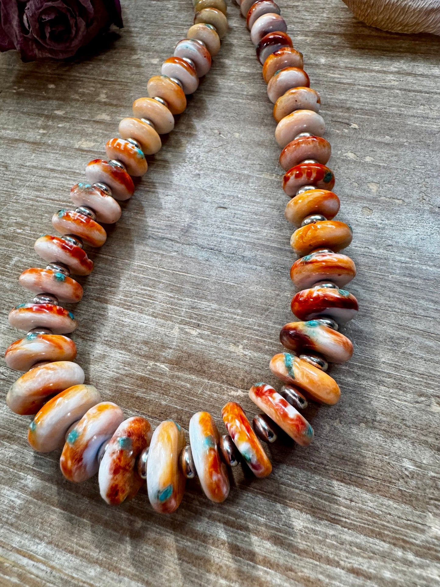 NFR Collection – Spiny Oyster & Turquoise with 6MM Sterling Silver Pearls – 32.5"