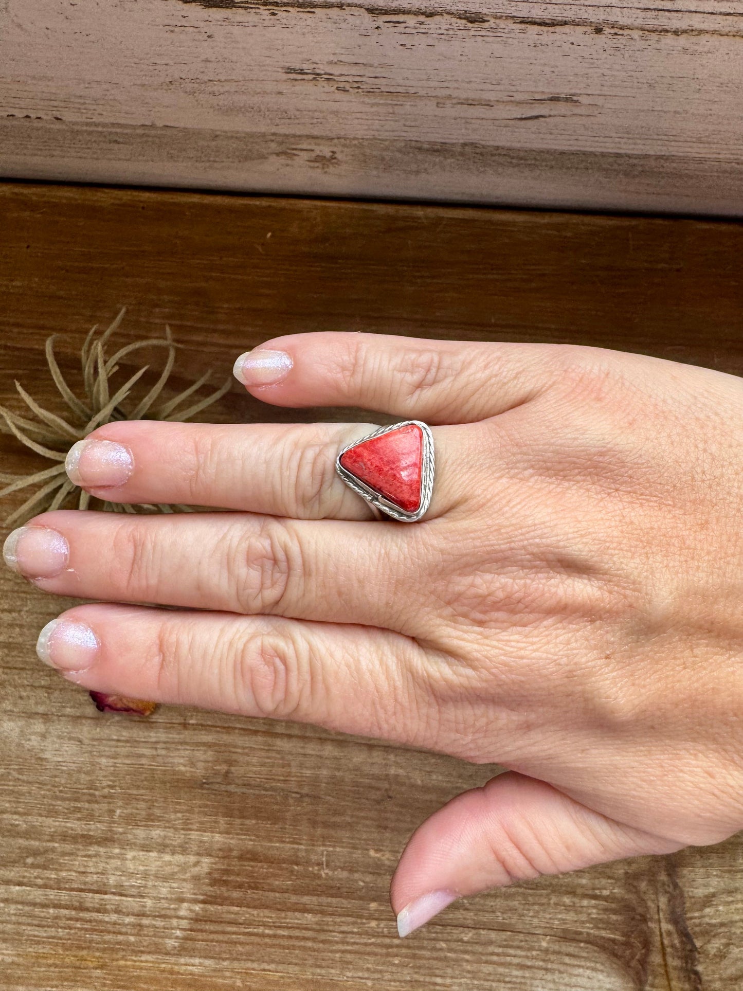 Ring - Size 8 - Red Spiny & Sterling Silver