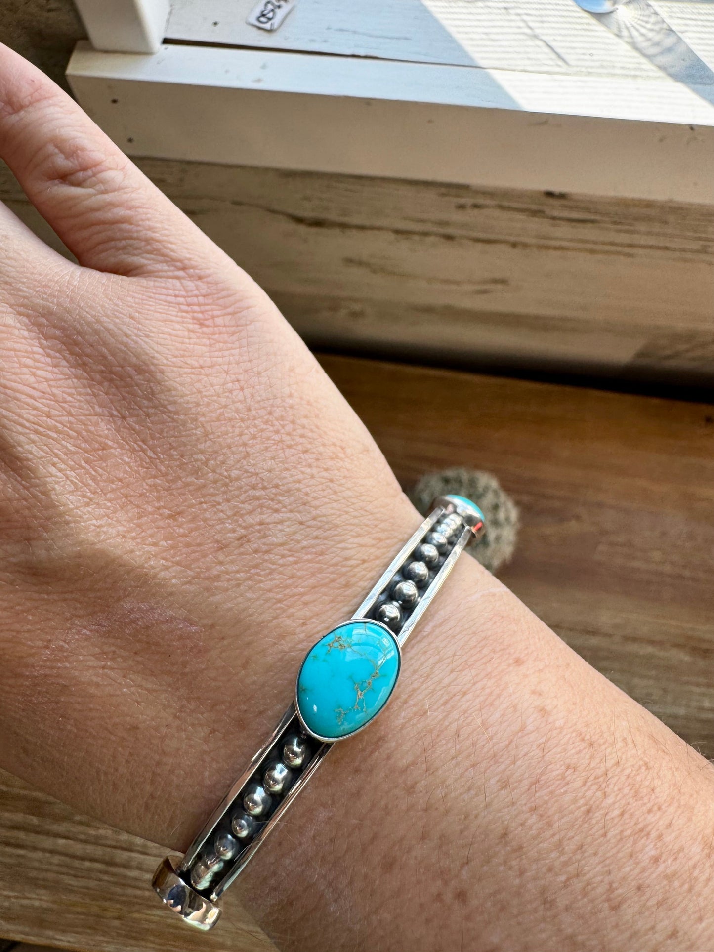 SS Bangle Bracelet with Kingman turquoise