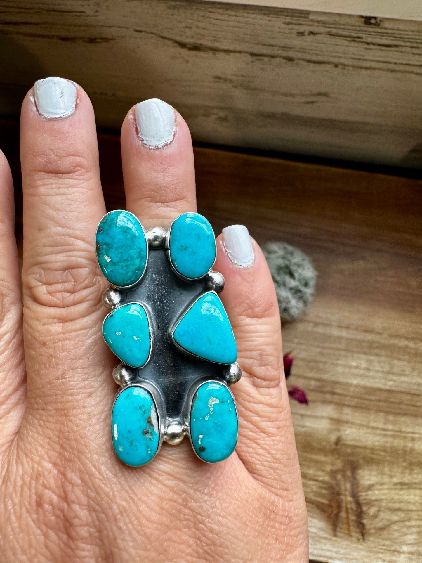 Long Ring - size 6 - Kingman turquoise