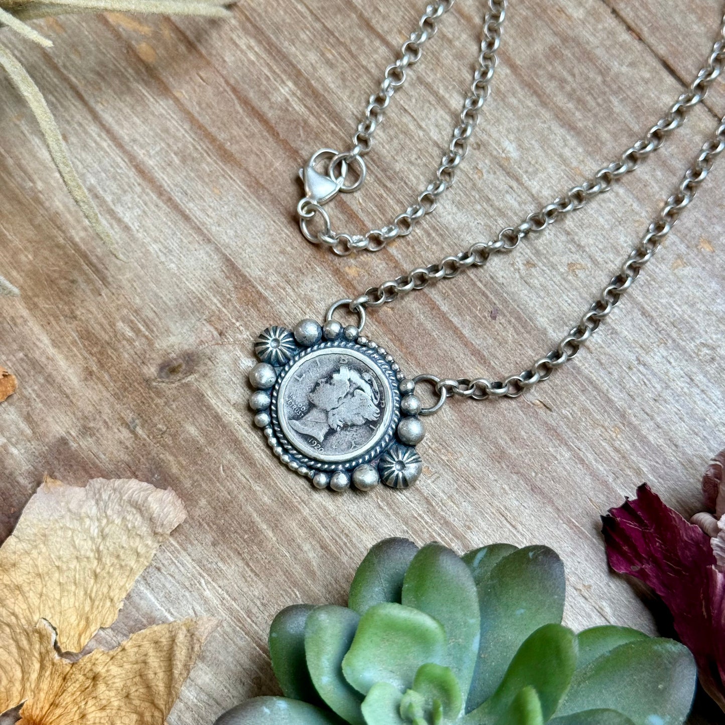 Sterling Silver Mercury Dime Fixed Chain Necklace by Jason Ogg