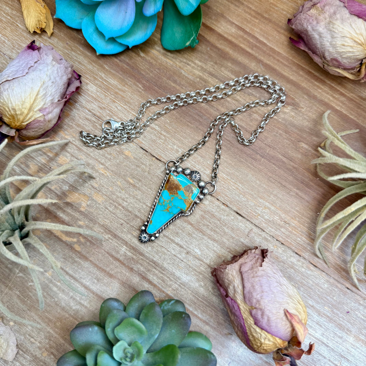 SS Kingman Turquoise Lightning Bolt Fixed Chain Necklace by Jason Ogg