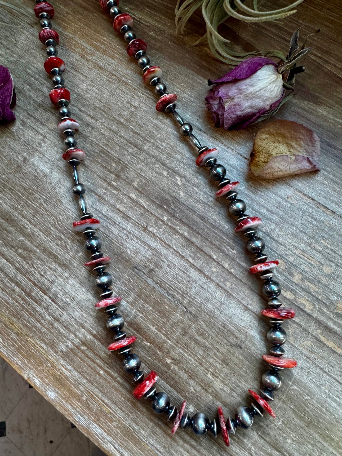 NFR Collection Necklace – Torpedo Pearls with Red Spiny Oyster – 39"