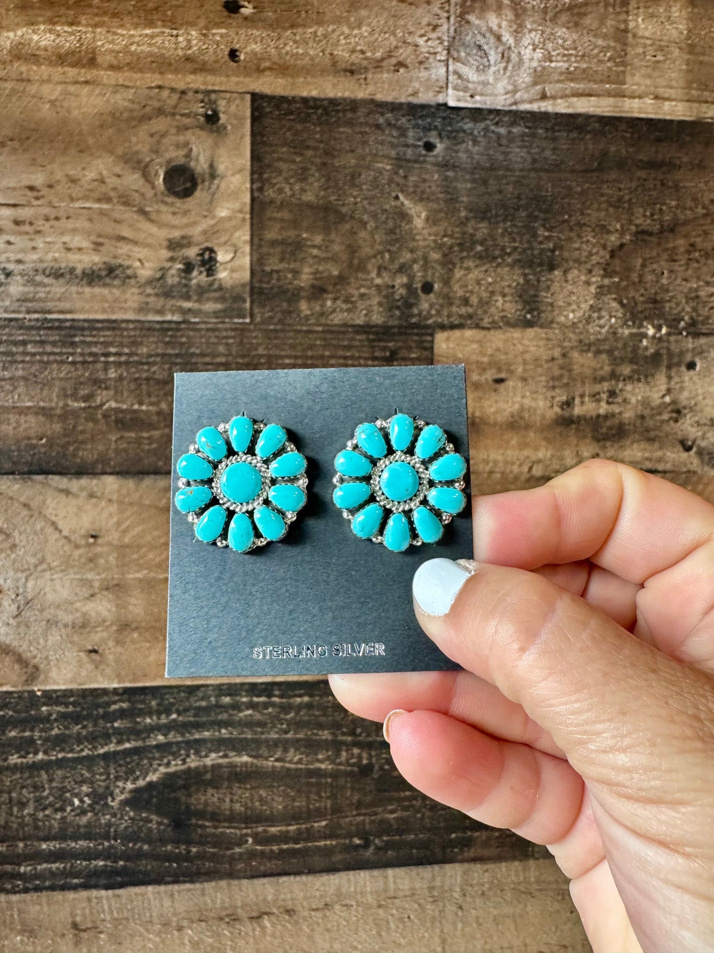 Cluster Stud earrings - SS and Turquoise