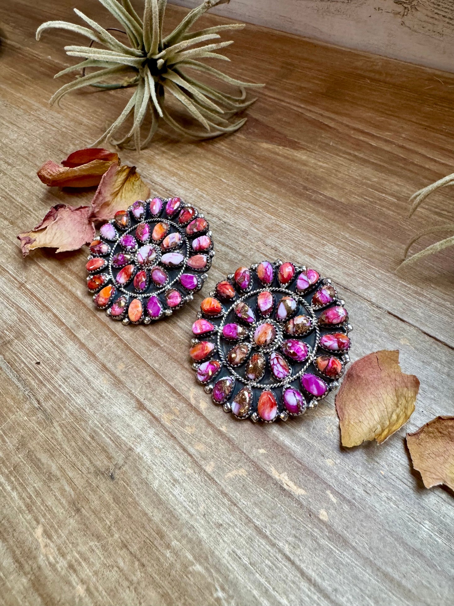 Giant Cluster Earrings – Pink Dahlia Color & Sterling Silver