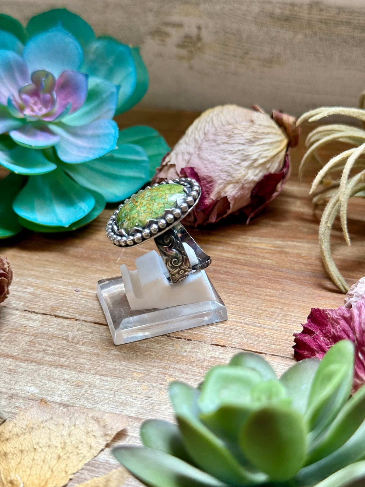 MJ Green Turquoise Sterling Silver Ring – Adjustable