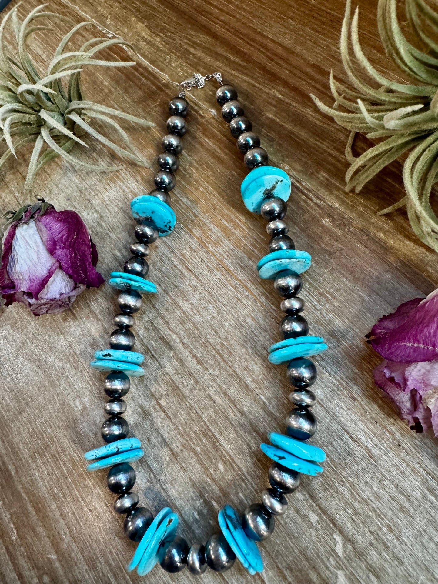 NFR Collection - 10MM pearls with 20MM blue turquoise rondelle - 17"