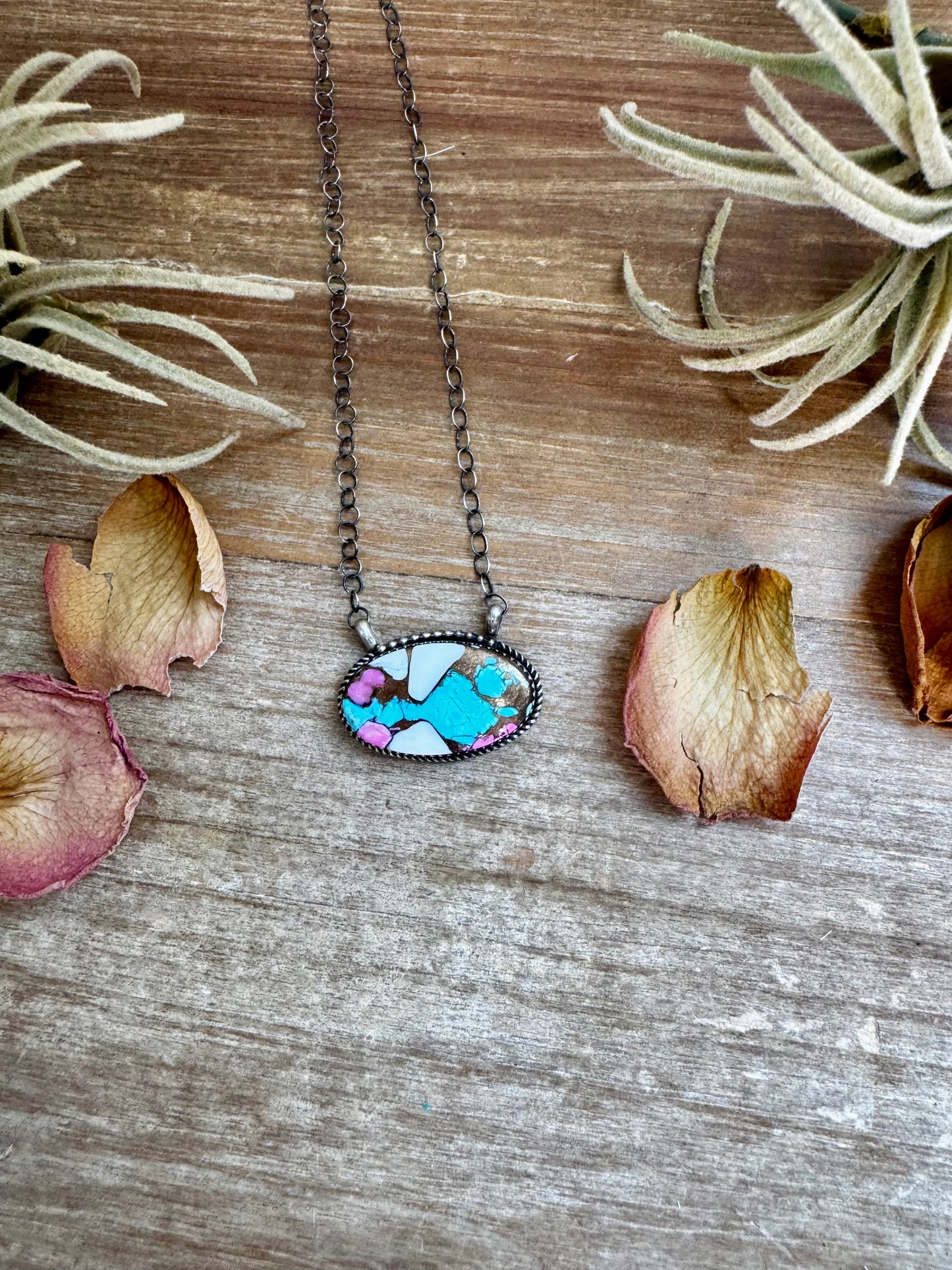 Cotton Candy Turquoise Bar Necklace – 18" SS chain