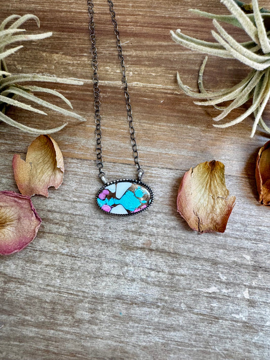 Cotton Candy Turquoise Bar Necklace – 18" SS chain