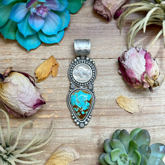 SS Mine #8 Turquoise & Buffalo Nickel Pendant by Shay Pfeiffer