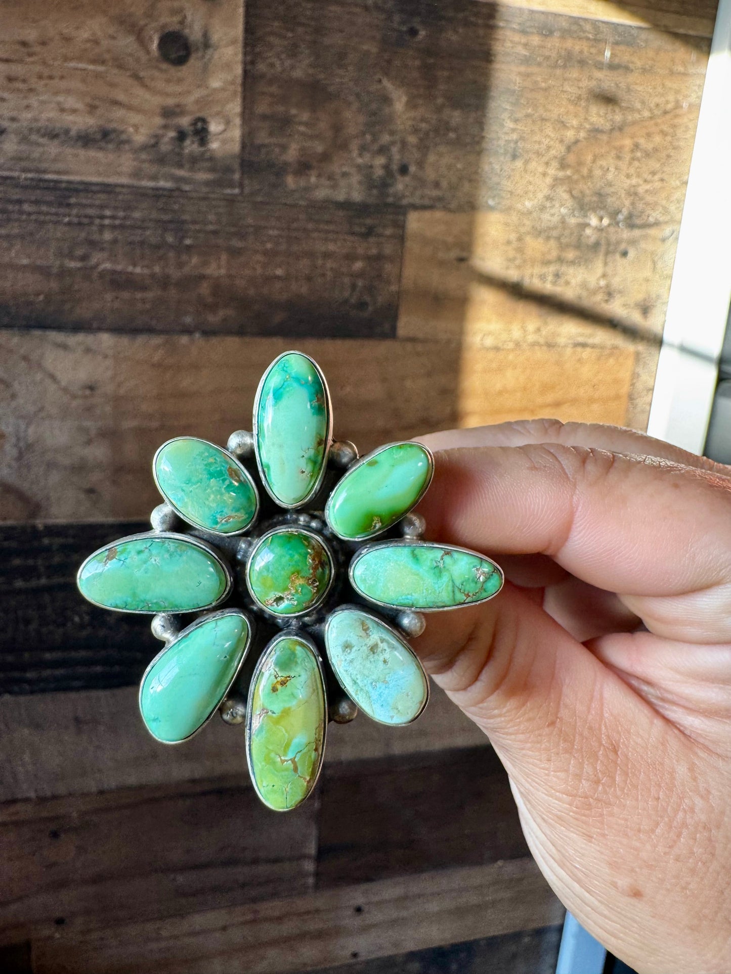 Big Flower ring- size 9 - Sonoran Gold turquoise