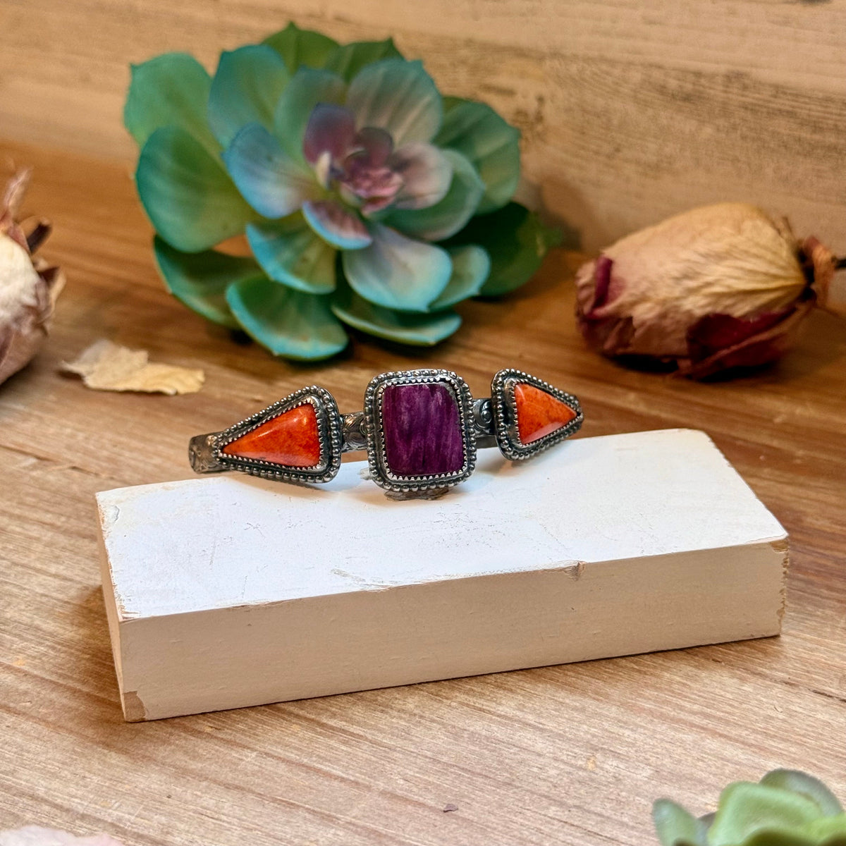 Purple & Red Spiny Oyster Sterling Silver Cuff