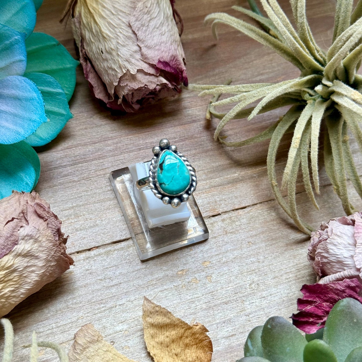 SS Tyrone Turquoise Medicine Man Eye Stamped Stacking Ring by Jason Ogg