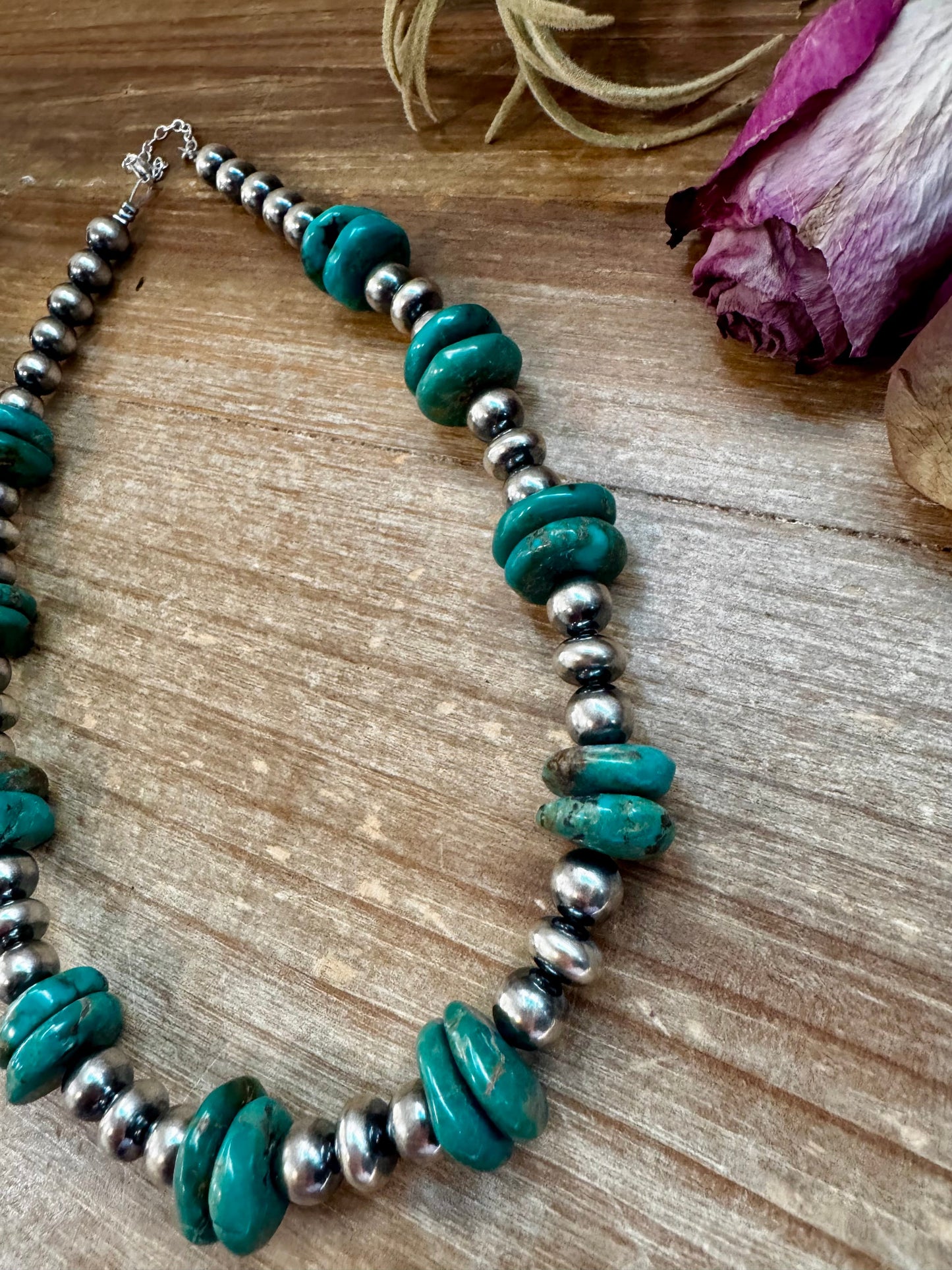 NFR Collection Necklace – 8MM & 10MM with 16MM Green Turquoise Rondelle – 16.5"