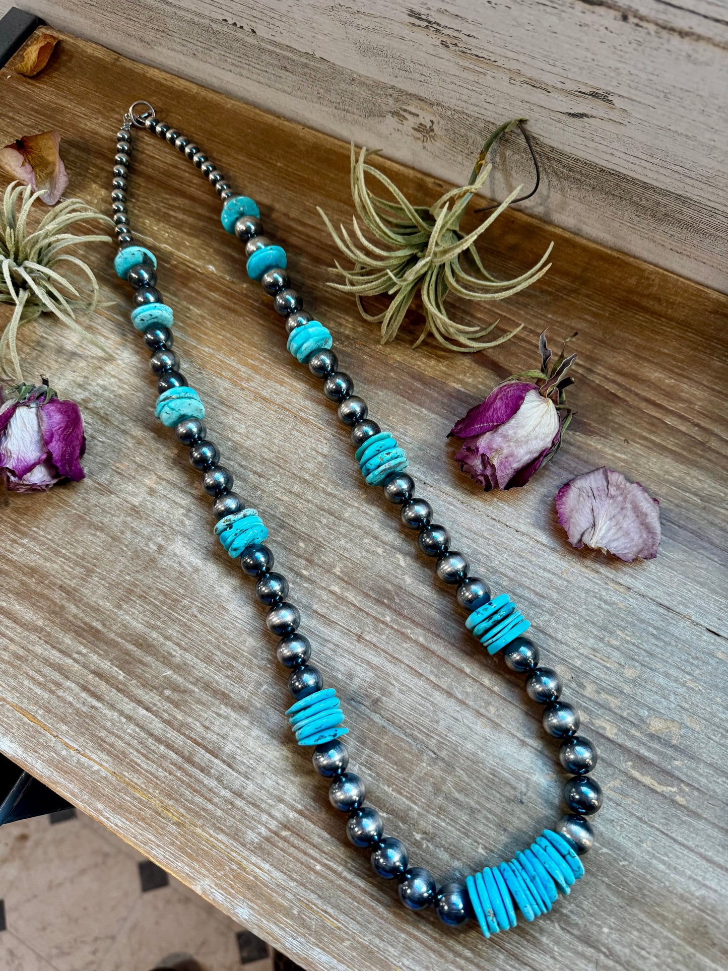 NFR Collection Necklace – 35 inch long 8mm & 14mm with 20mm Turquoise Rondelle
