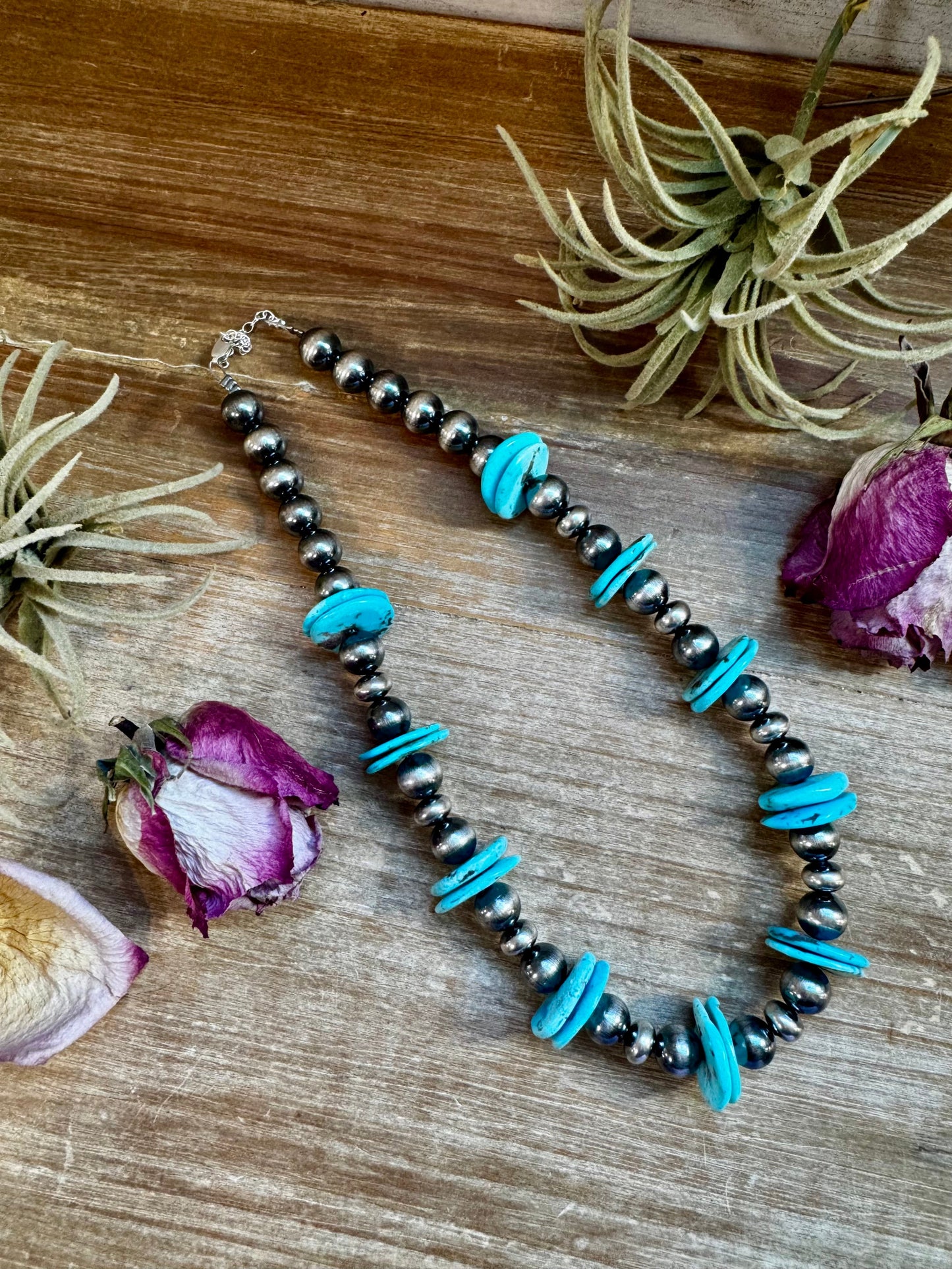 NFR Collection - 10MM pearls with 20MM blue turquoise rondelle - 17"