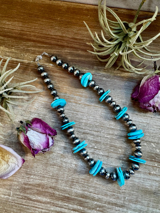 NFR Collection - 10MM pearls with 20MM blue turquoise rondelle - 17"